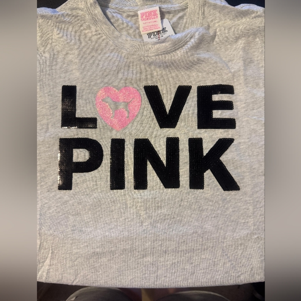 PINK Victoria's Secret Gray Shirt with Pink Accents - Picture 4 of 6